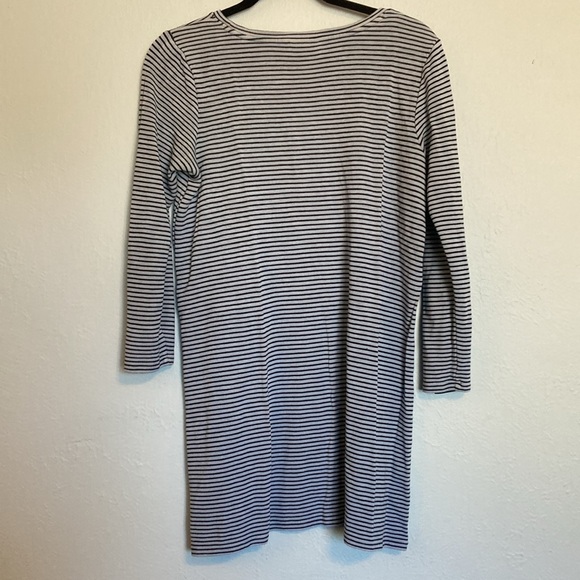 J Jill Womens Sz M Blue Black Small Stripes Long Sleeve Knit Shift T-Shirt Dress - Picture 7 of 10
